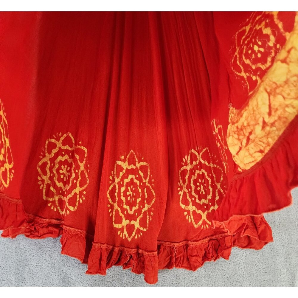 Jackpot Skirt Womens One Size Orange Yellow Floral Print Boho Flared Maxi - Picture 8 of 11